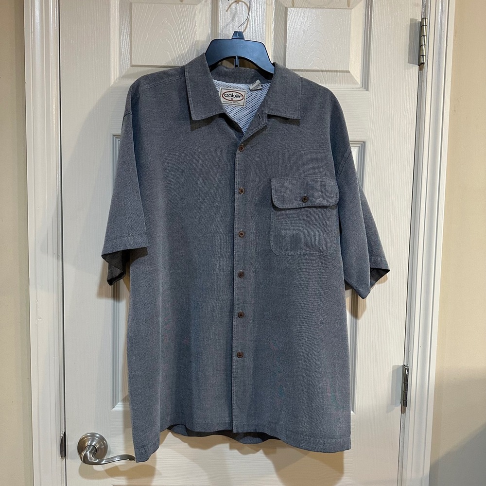 Oobe Made on Earth Mens Gray Short Sleeve Button Down Shirt Textured Large